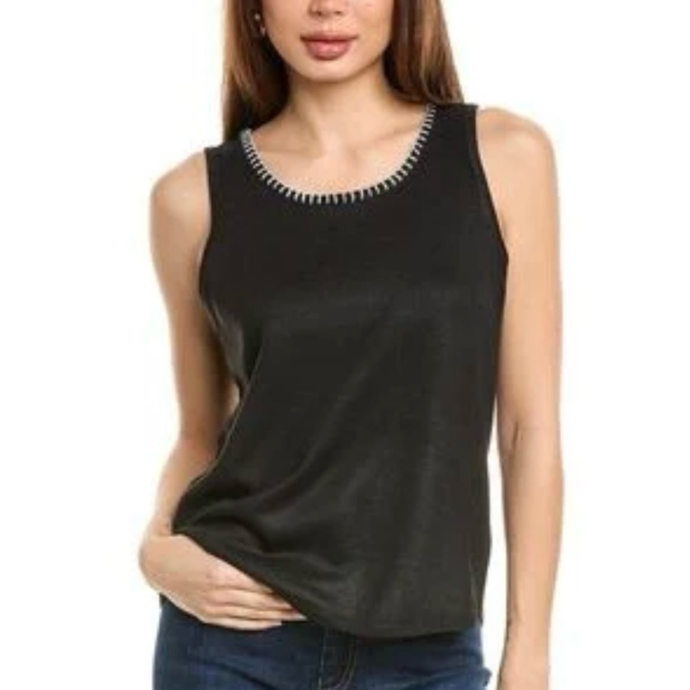Vince Camuto Black Embroidered Sweater Tank